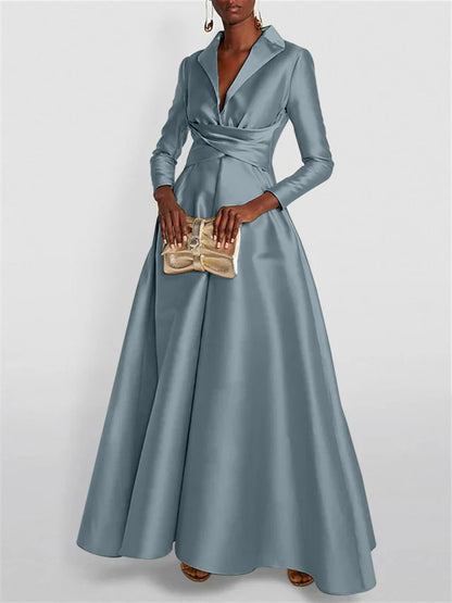 Long Sleeves V Neck Floor-length A Line Evening Dress