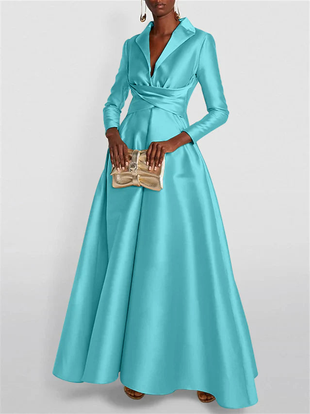 Long Sleeves V Neck Floor-length A Line Evening Dress