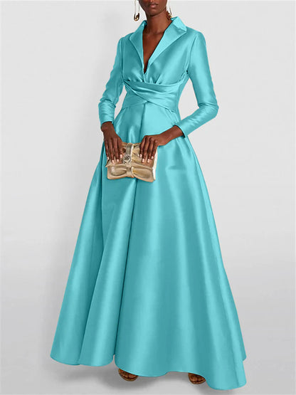 Long Sleeves V Neck Floor-length A Line Evening Dress