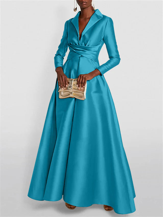 Long Sleeves V Neck Floor-length A Line Evening Dress