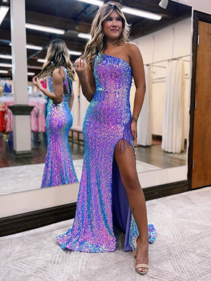 Roycebridal Adelina |Mermaid One-Shoulder Sequins Prom Dress With Tassels
