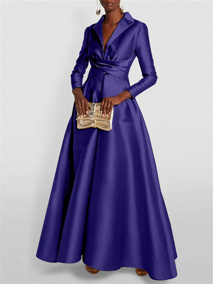 Long Sleeves V Neck Floor-length A Line Evening Dress