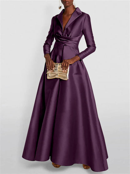 Long Sleeves V Neck Floor-length A Line Evening Dress