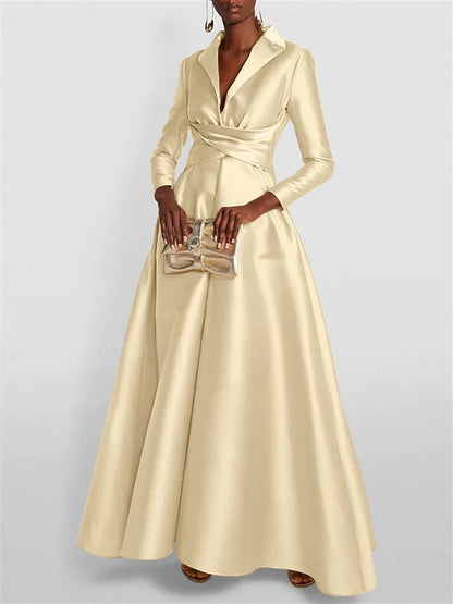Long Sleeves V Neck Floor-length A Line Evening Dress