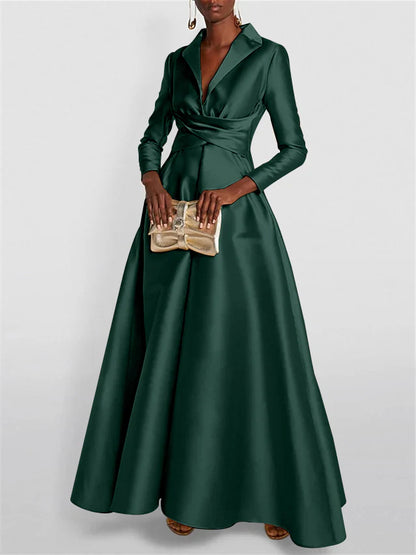 Long Sleeves V Neck Floor-length A Line Evening Dress