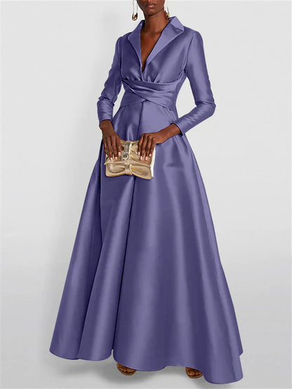 Long Sleeves V Neck Floor-length A Line Evening Dress