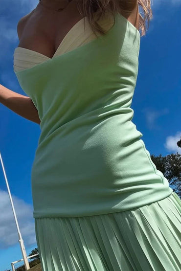 Sage Strapless Sheath Chiffon Pleated Long A Line Prom Dress