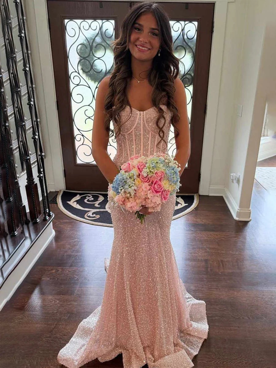 जानेमन सेक्विन बीडिंग मरमेड प्रोम ड्रेस