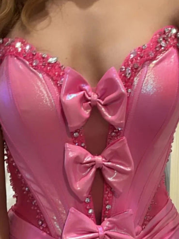 Hot Pink Sweetheart with Bowknot Mermaid Prom Dress