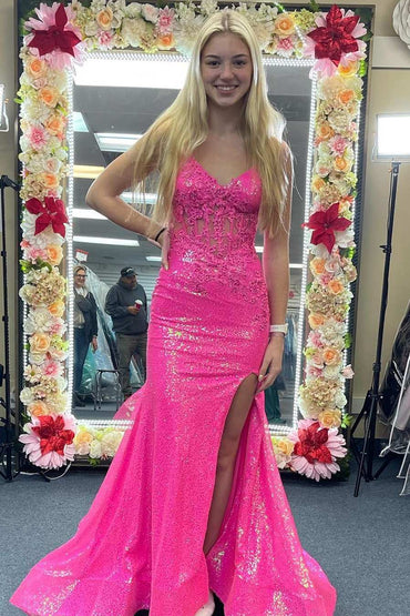 Roycebridal Kaiya |Mermaid V Neck Sequins Prom Dress with Slit