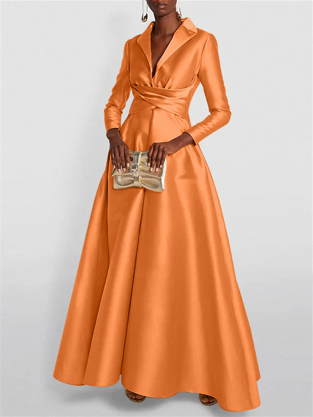 Long Sleeves V Neck Floor-length A Line Evening Dress