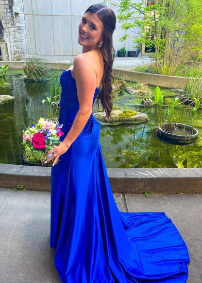 Slit Strapless Corset Sheath Satin Mermaid Prom Dress