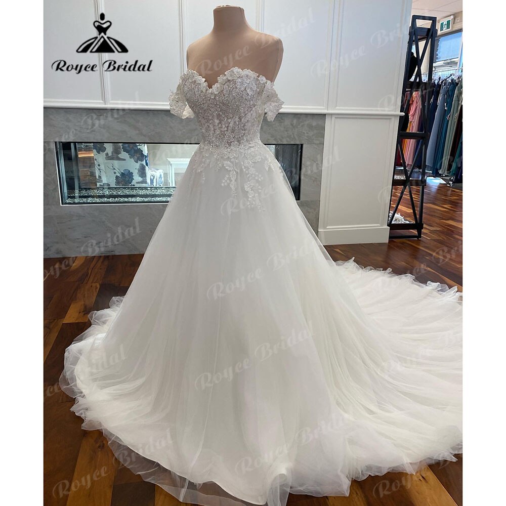 A Line Off the Shoulder Lace Floral Princess Cap Sleeve Wedding Dress 2023 Robe Mariee Wedding Gowns for Bride vestido de novia