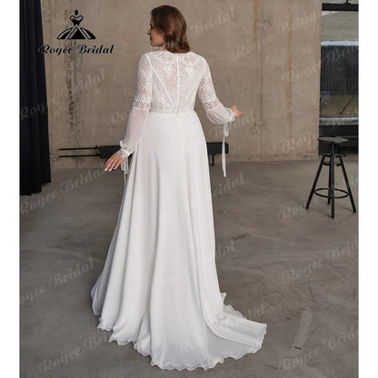 Boheme Long Sleeve Lace Chiffon V Neck Plus Size
