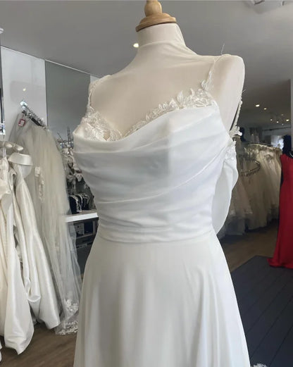 Roycebridal Simple Chiffon Wedding Dresses with Court Train Lace Straps A Line Bridal Gowns Robe boheme abito sposa