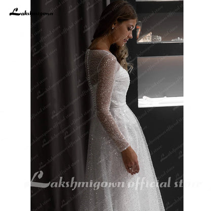 Roycebridal Boho A-line Beach Wedding Dress See Through Sleeves Sweep Train Bridal Dress Custom Made Bridal Gowns