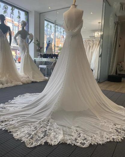 Roycebridal Simple Chiffon Wedding Dresses with Court Train Lace Straps A Line Bridal Gowns Robe boheme abito sposa
