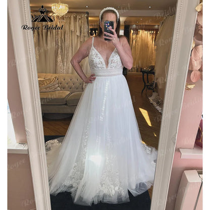 Robe Civil Lace Bohemian Spaghetti straps V Neck Wedding Dress