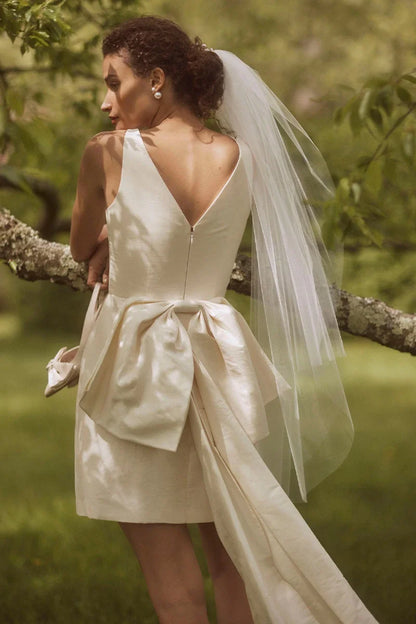 Roycebridal Satin Boho Garden Wedding Dress for Women Vestito Donna 2025 Sequins Lace Vintage Beach Bridal Gowns with bow