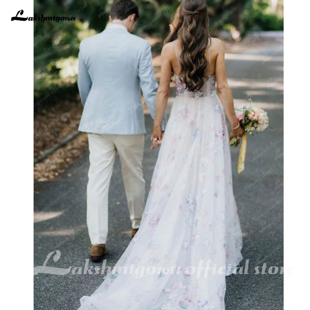 Lakshmigown Print Flower A-Line Lace Applique Wedding Dress For Women Sleevless Sweetheart Bridal Gown for Bridal  Vestido