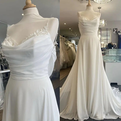 Roycebridal Simple Chiffon Wedding Dresses with Court Train Lace Straps A Line Bridal Gowns Robe boheme abito sposa
