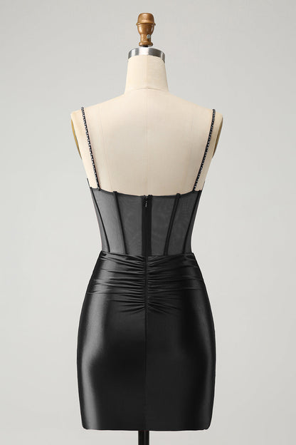 Chic Dark Green Bodycon Pleated Corset Short Homecoming Dress with Beading
