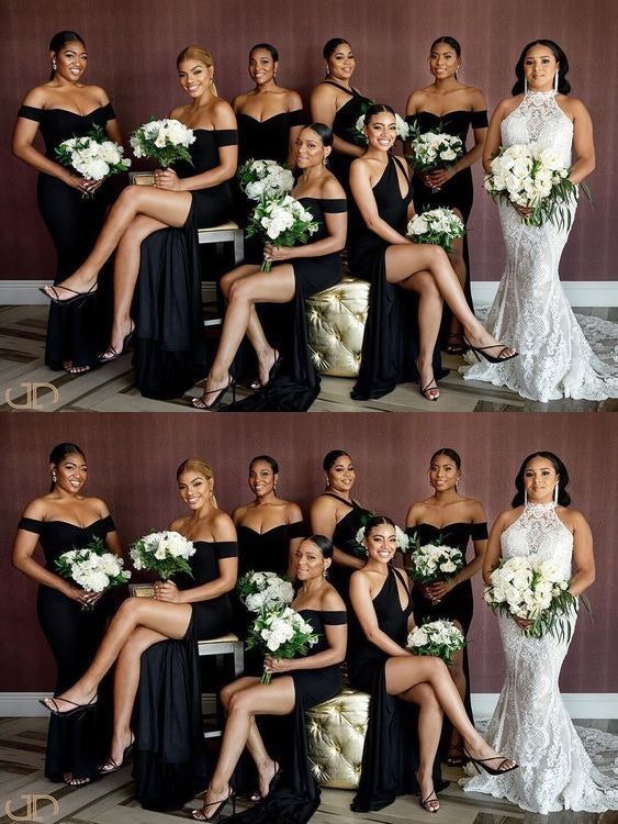 Black Mismatched Bridesmaid Dresses Mermaid Wedding Guest Dress