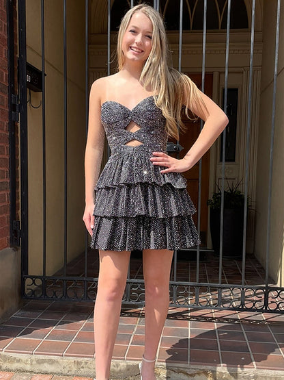 Glitter Strapless Sweetheart A Line Homecoming Dress with Keyhole