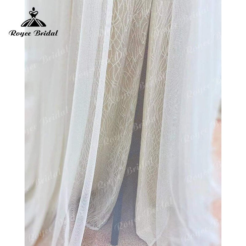 Roycebridal Blush Pink Wedding Dress Tank V Neck Lace Applique Sleeveless Split Side Shiny Wedding Gowns vestido de novia de tul Bridal Gown