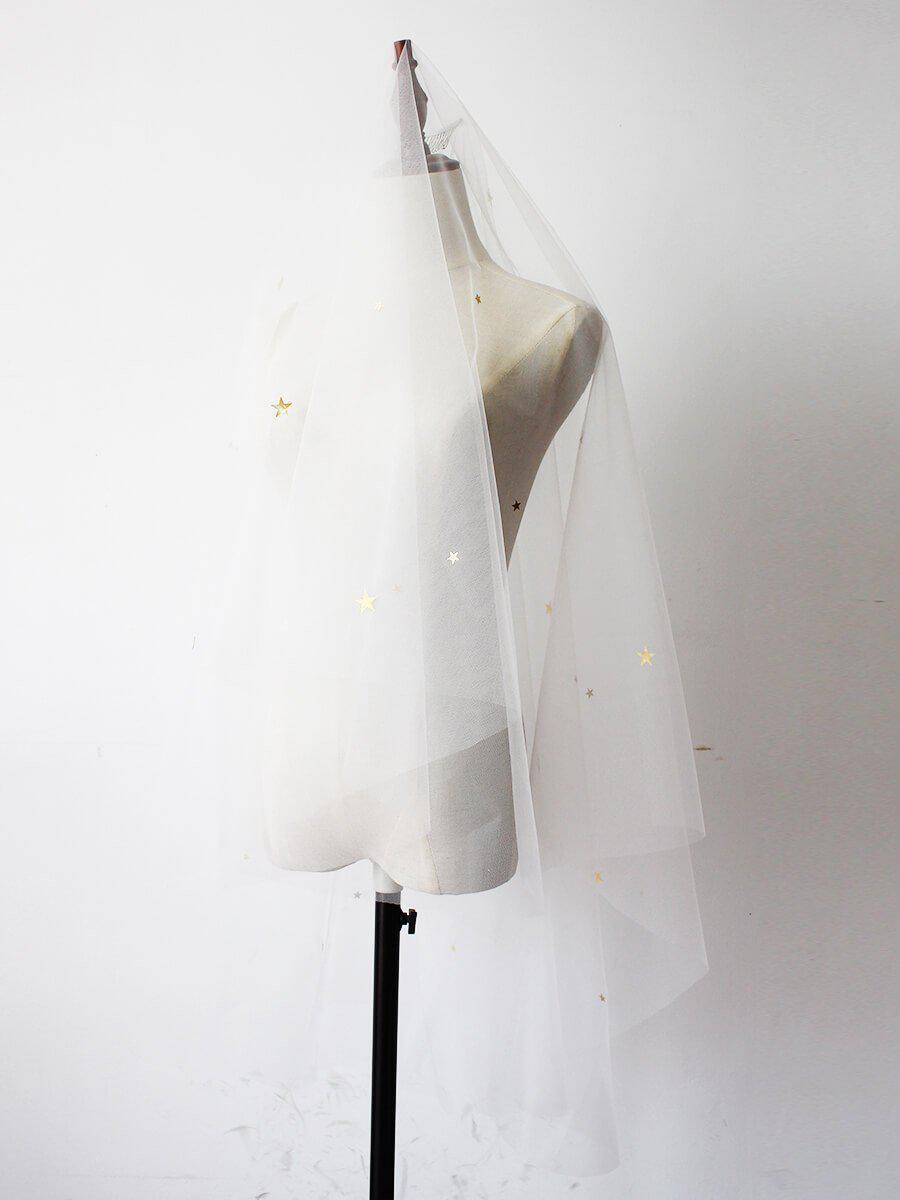 Bridal Drop Veils with Glittery Stars AC1006-Veils-Viniodress-Ivory-Viniodress