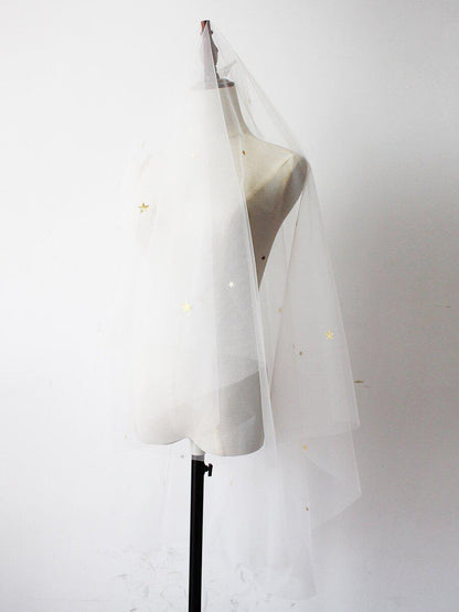 Bridal Drop Veils with Glittery Stars AC1006-Veils-Viniodress-Ivory-Viniodress