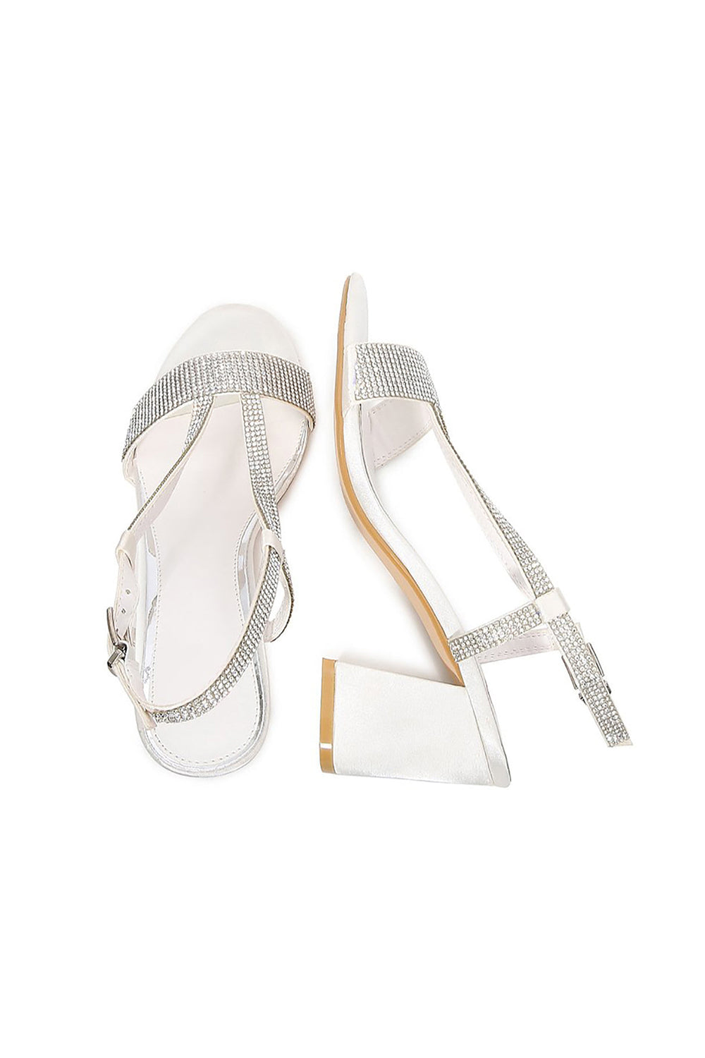 White Rhineshones Open Toe Block Heel Sandal
