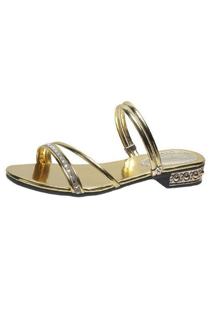 Black Strappy Rhinestones Low Block Heel Sandal