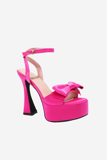Chunky Hot Pink High Heel Sandals with Bow