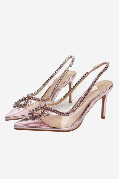 Rhinestone Pink Pointed Toe Stiletto Sandals
