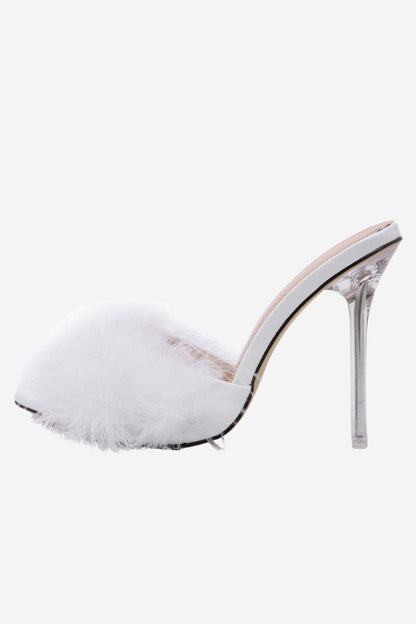 Hot Pink Feathers Pointed Toe Stiletto Sandals