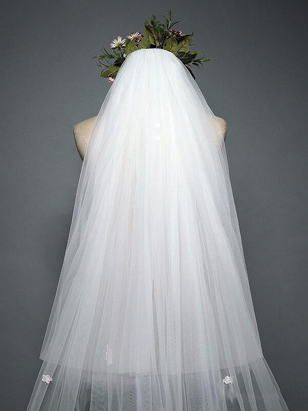 Roycebridal White Cathedral Veil with Blusher Lace Applique Long Wedding Veil