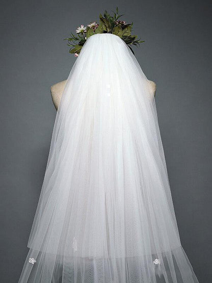 Roycebridal White Cathedral Veil with Blusher Lace Applique Long Wedding Veil