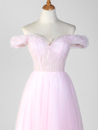 Roycebridal Sweetheart Neck Off the Shoulder Tea Length Tulle Prom Dress