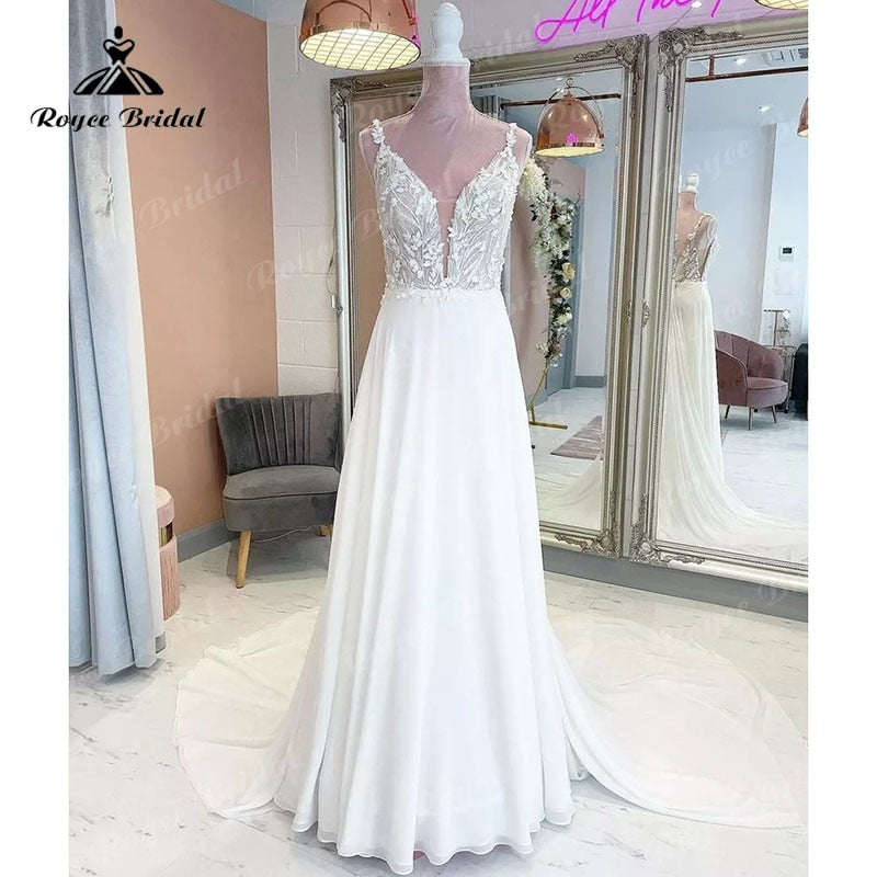 Deep V Neck Backless Lace Appliques Spaghetti Straps Boho A Line Wedding Dress for Women 2023 Vestidos Bridal Gown Cutsom Made