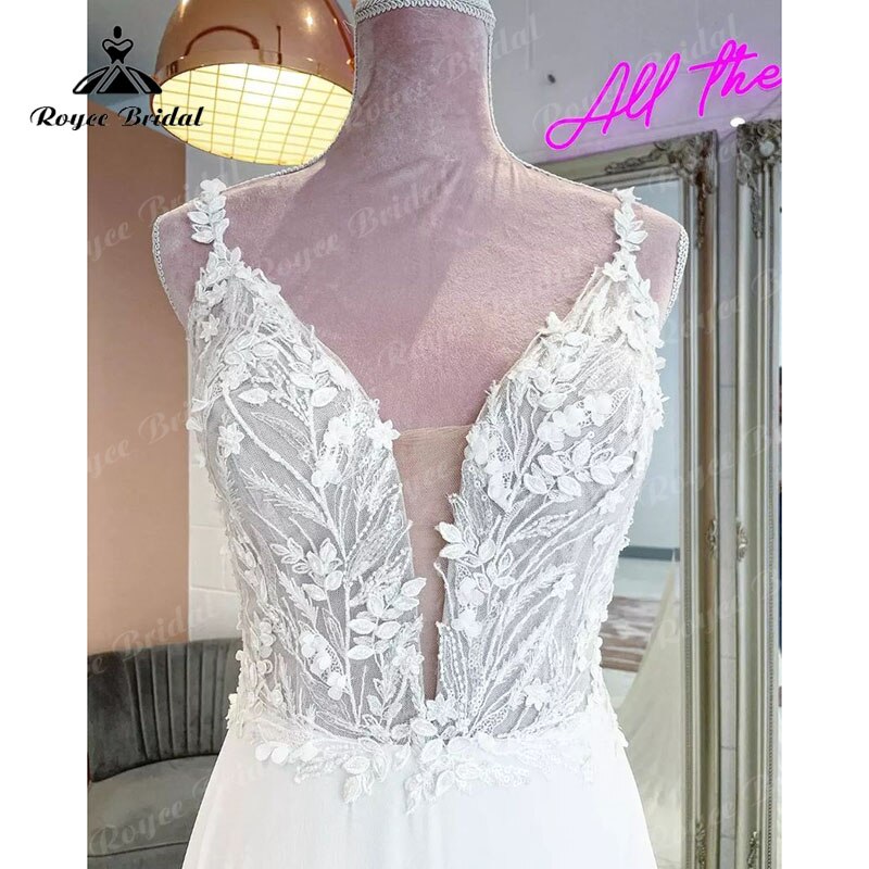 Deep V Neck Backless Lace Appliques Spaghetti Straps Boho A Line Wedding Dress for Women 2023 Vestidos Bridal Gown Cutsom Made