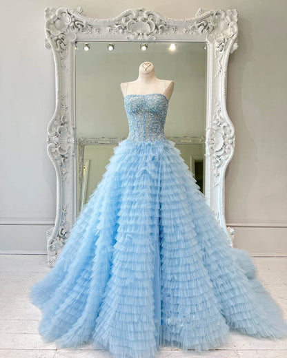Roycebridal Jordan | A-Line Tiered Sequins Tulle Long Prom Dress