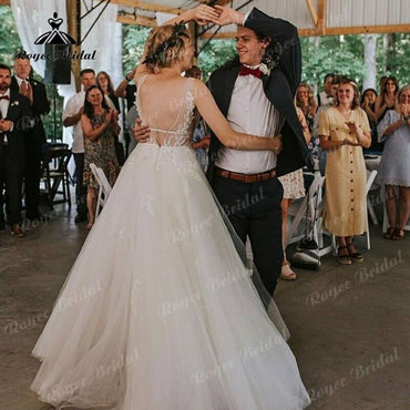Roycebridal BRIDE,BRIDE EXPLORE All Wedding Dresses,BRIDE EXPLORE Custom Wedding Dresses 👗,BRIDE EXPLORE Plus SizeElegant Floral Boho Sleeveless Wedding Dress Beach Summer 2025 Robe Vestido Vintage Bridal Tulle Long Wedding Gowns Open Back
