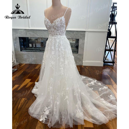 Roycebridal Elegante Spitze Applqiues Flora Spaghetti-trägern Hochzeit Kleid für Frauen 2025 Brautkleider Nach Maß estido de noiva praiano Sexy 