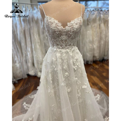 Roycebridal Elegante Spitze Applqiues Flora Spaghetti-trägern Hochzeit Kleid für Frauen 2025 Brautkleider Nach Maß estido de noiva praiano Sexy 