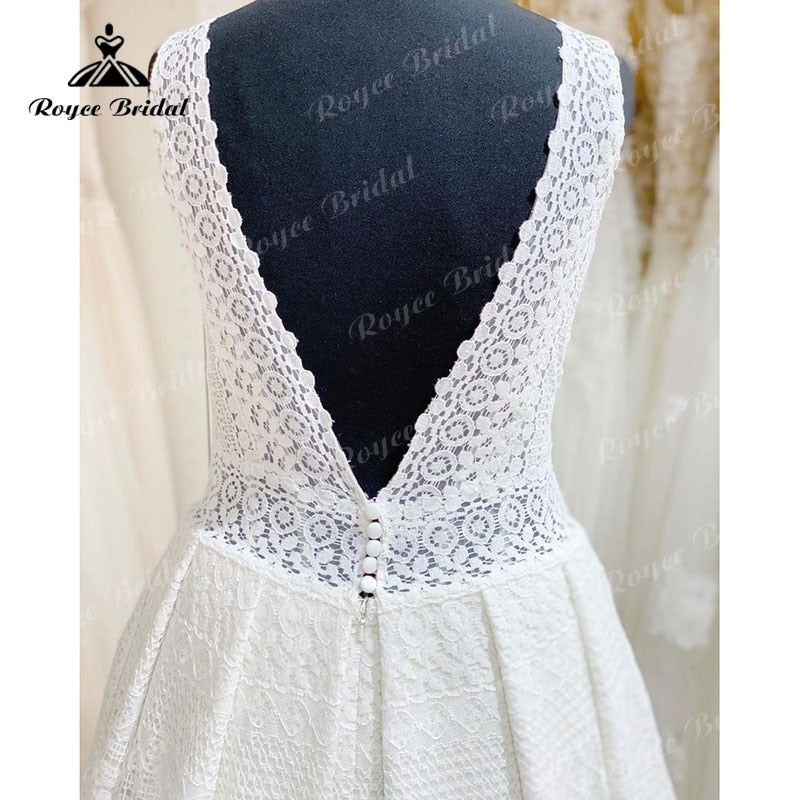 Elegant vestido A Line Beach Wedding Dress V Neck Lace Open Back Sleeveless Sweep Train Wedding Gowns robe soirée mariage 2023