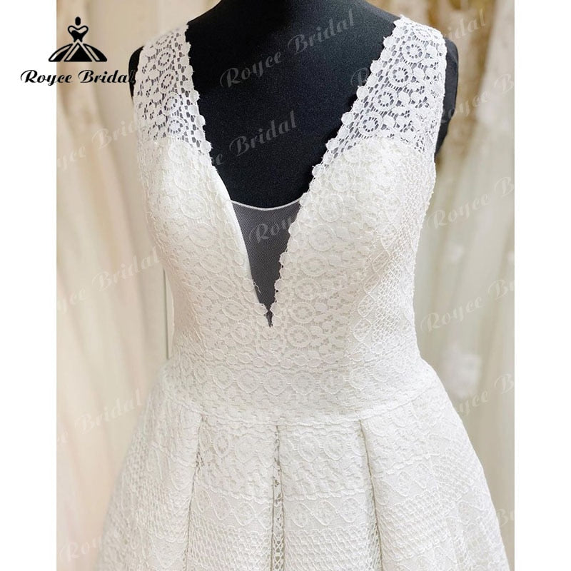 Elegant vestido A Line Beach Wedding Dress V Neck Lace Open Back Sleeveless Sweep Train Wedding Gowns robe soirée mariage 2023
