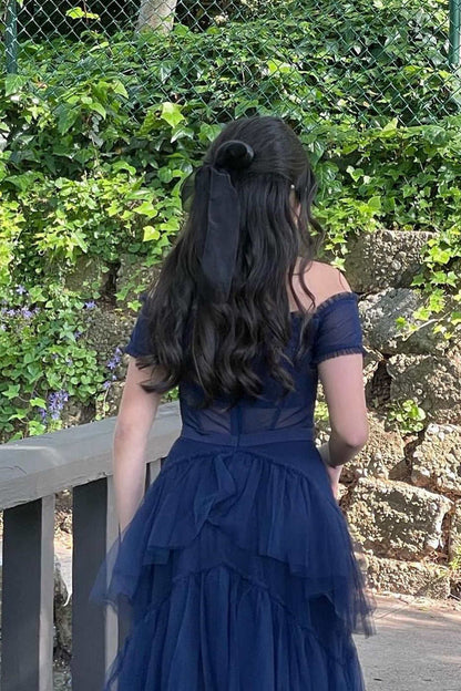 Roycebridal Wilma | Off the Shoulder Black Tiered Tulle Lond Prom Dress