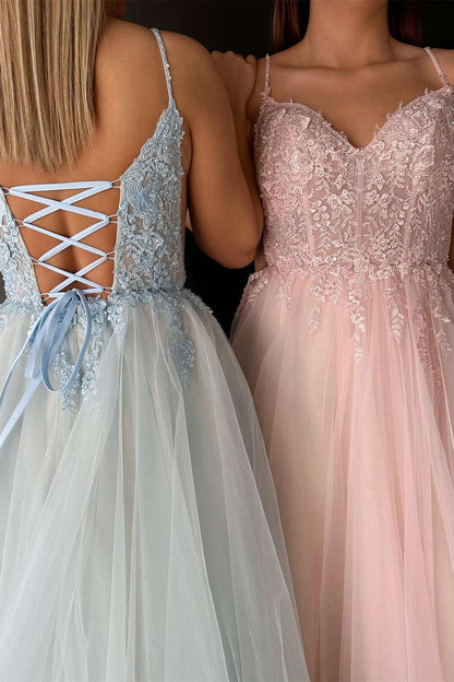 Roycebridal Aileen | V-Neck Lace-Up Appliques Tulle A-Line Prom Dress
