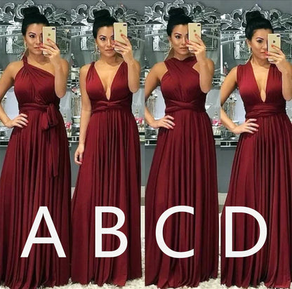 Floor Length Infinity Burgundy Bridesmaid Dresses Convertible Style